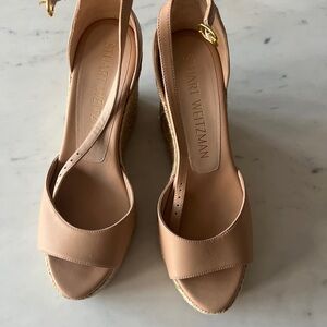 Stuart Weitzman Nude Leather Wedges espadrilles size 9